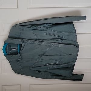 Free People Womens Moto shirt jacket linen cotton blend slate green sz M